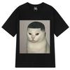 Hairstyle Cat Pattern Pure Cotton Printed Unisexs and Womens Clothing Personalized Round Neck Short Sleeved New Casual Tshirt