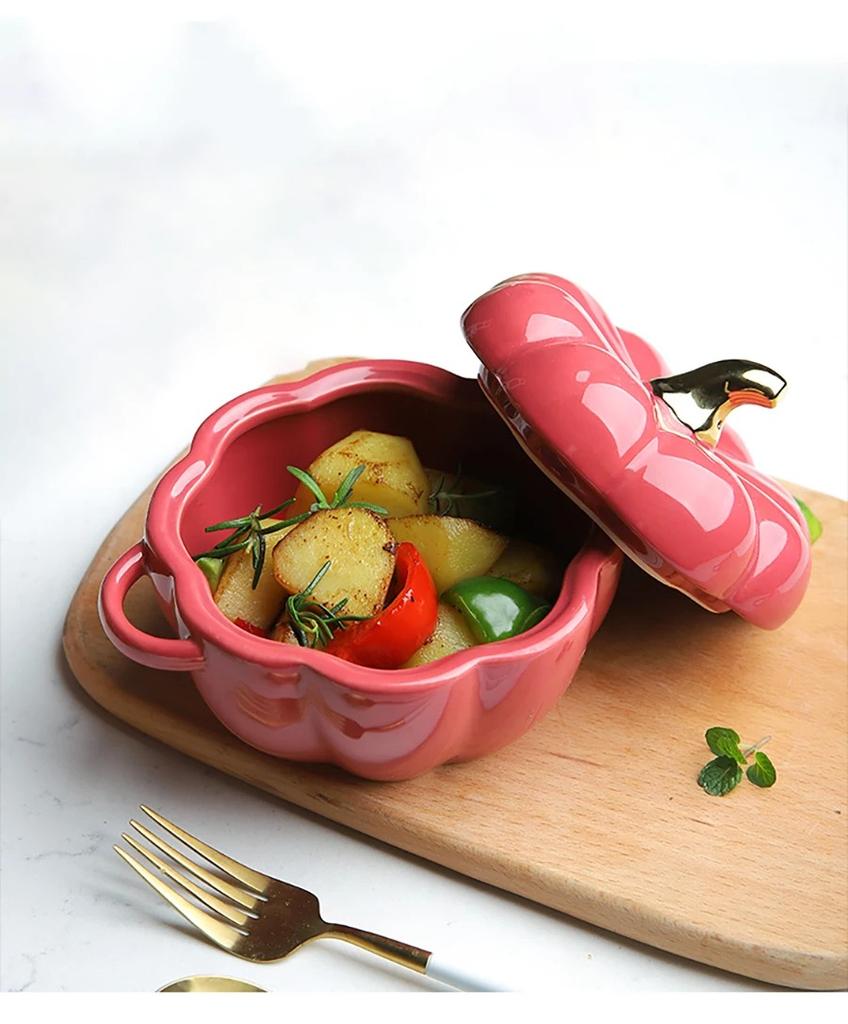 Керамическая миска с крышкой, тыквенная чаша, миска для салата из паровых яиц, миска для тушеного мяса, миска для детского супа, миска для риса, бытовая кухня