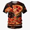3D Printed Food Pizza T-shirt Men's Casual Summer Short Sleeved T-shirt Street Round Neck Versatile Top