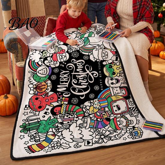 Christmas Art Crafts for Children DIY Coloring Blanket Kids Adults, Color Your Own Throw Blanket, 39.4" x Holiday Party Activities Groups 55.1"