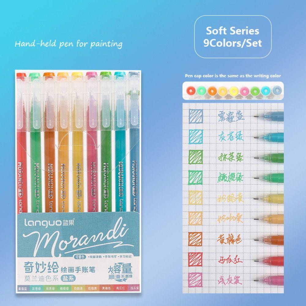 9 цветов/набор Разноцветные гелевые ручки Быстросохнущие маркеры Набор ручек для рукописного учета Канцелярские товары