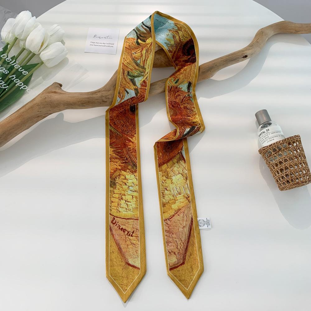 Высококачественная повязка для волос, платок на шею с шелковистой текстурой, женский шарф, длинные узкие повязки на голову, милые шарфы-галстуки, роскошный принт, шарф для сумки для леди