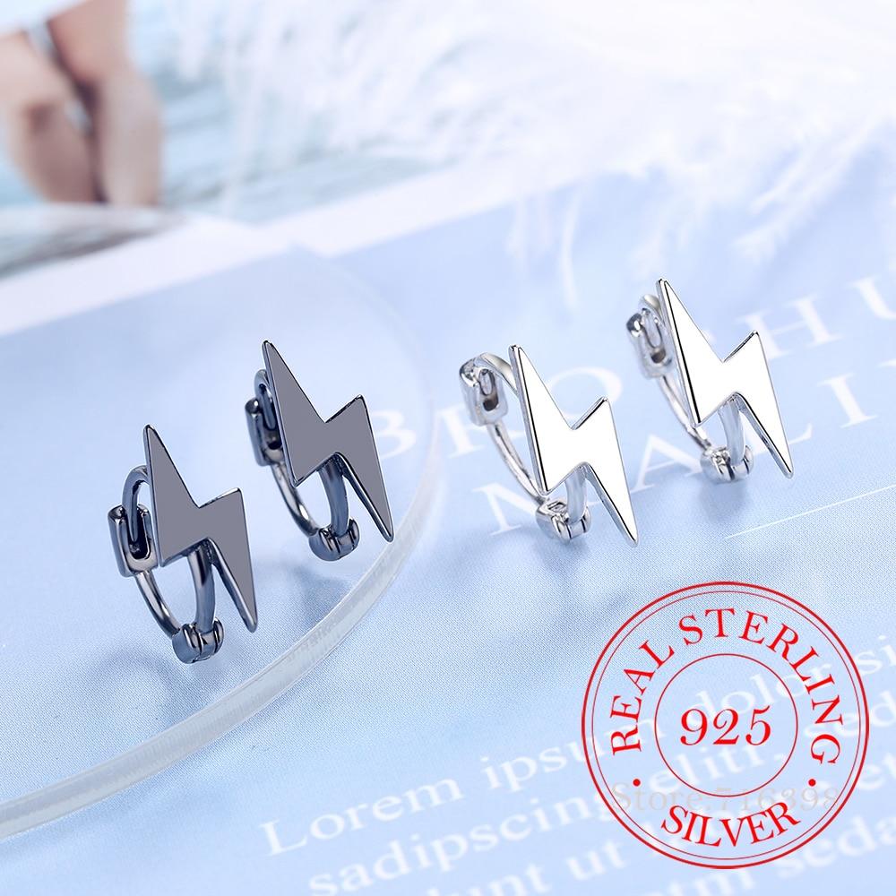 Punk Lightning Earrings 100 %925 Sterling Silver Hanging Lightning Hoop Earrings For Women Personality Party Jewelry Gift