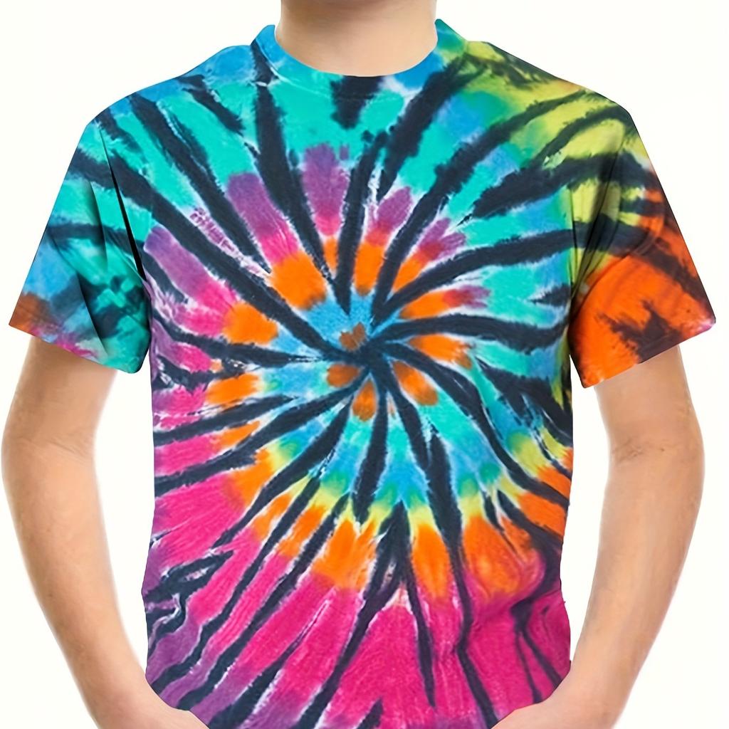 Детская одежда Футболка для девочек с коротким рукавом и принтом 3D Tie-Dye, детская летняя одежда, повседневная стильная одежда с круглым вырезом для мальчиков и девочек