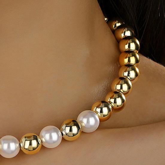 1 Set Imitation Pearl Necklace Bracelet Retro Punk Style Beaded Choker Necklace Metallic Golden Bead Bracelet Women Jewelry for Party Dating