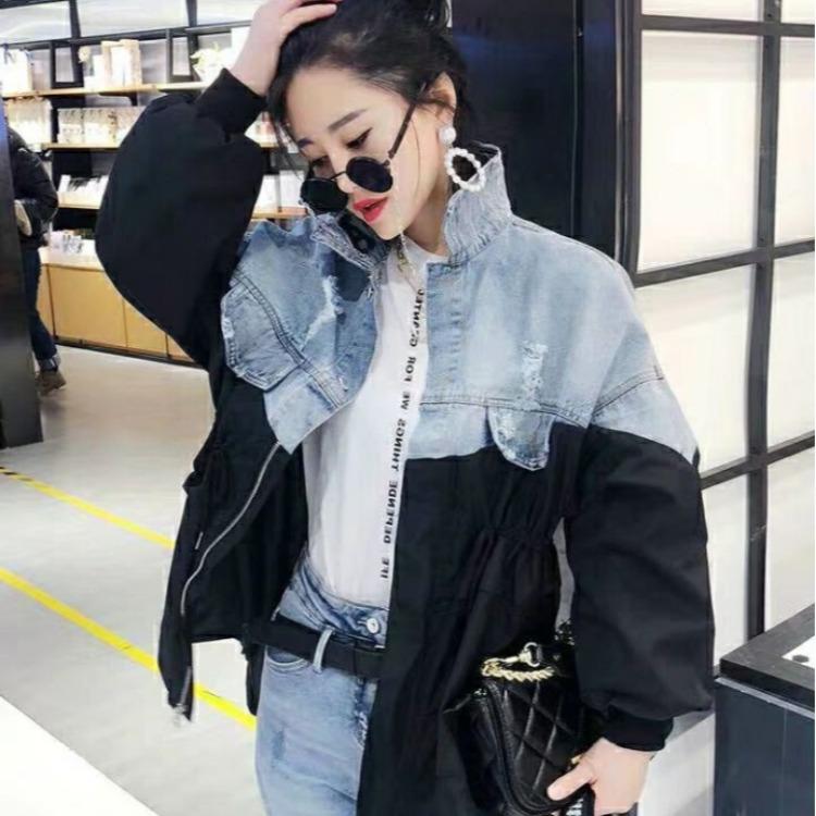 Женские свободные топы с длинными рукавами, лоскутная повседневная куртка больших размеров, джинсовая куртка больших размеров на весну и осень