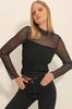 Women's Blouse New Season Fashion Black Turtleneck Tulle Detailed Blouse