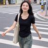 Женская белая облегающая футболка с коротким рукавом из чистого хлопка - с круглым вырезом, универсальный базовый летний топ