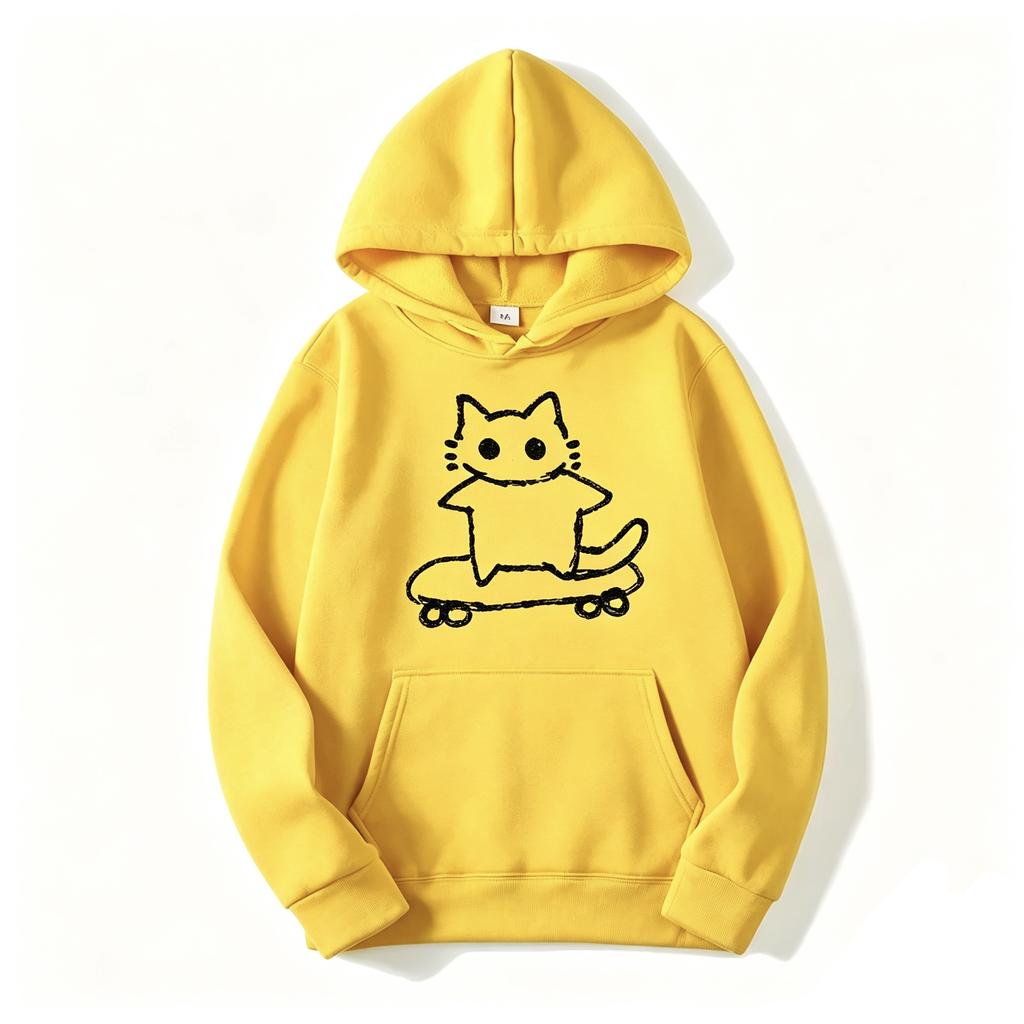 Women's Doodle Skate Cat Graphic Printed Hoodie Vintage Aesthetic Streetwear Loose Long Sleeve Casual Daily Pullover Sweatshirt