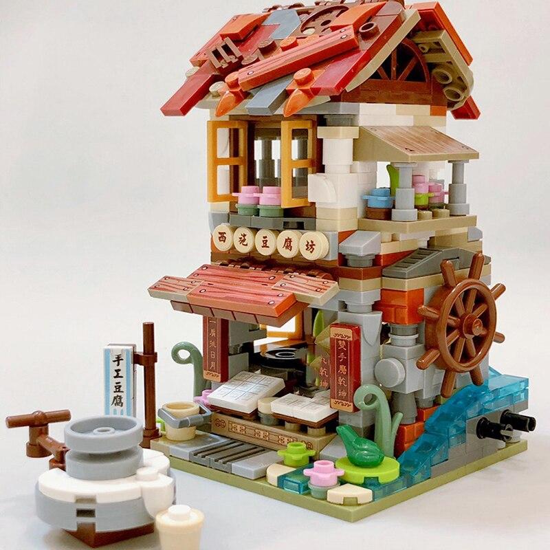 LOZ 1736 City Street Chinatown Tofu Bean Curd Shop Store Architecture Mini Blocks Bricks Building Toy for Children Gift No Box