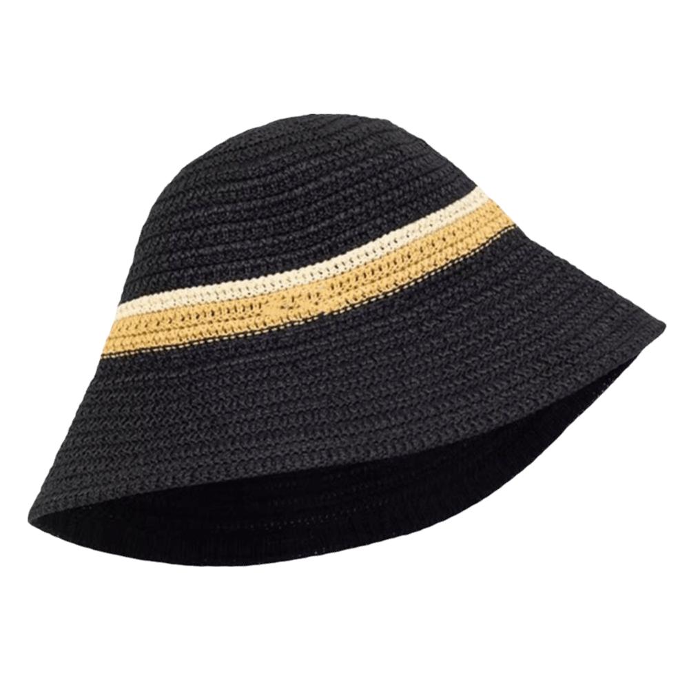 Breathable Wide Brim Bucket Hat Flat Brim Sun Hat Fashion Hollow Straw Cap Beach Vacation