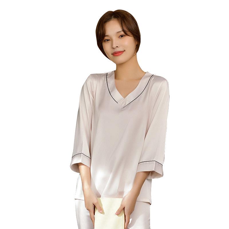 You can wear ice and snow silk high-end satin thin pajamas, spring and autumn women's summer comfortable casual loungewear two-piece set
