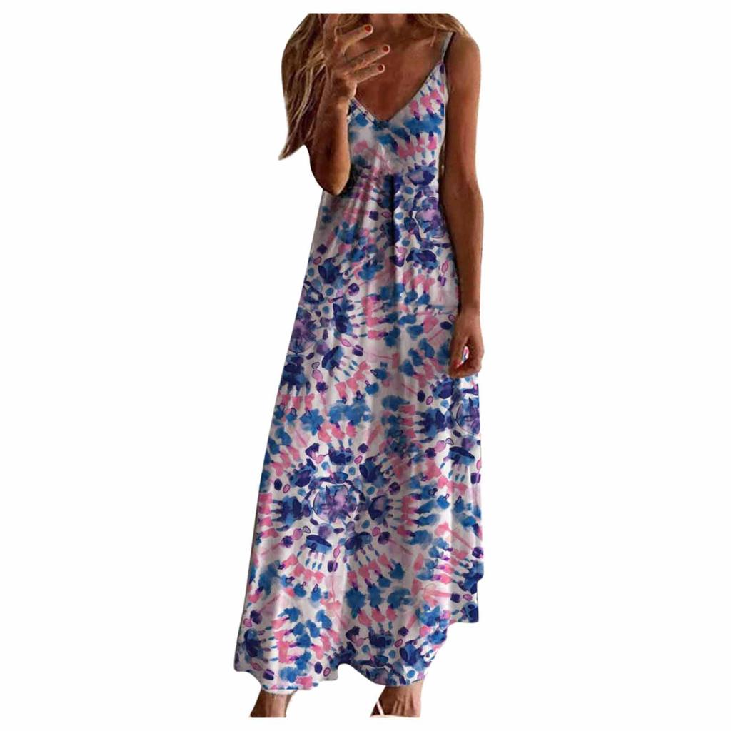 Women  Print  Backless Maxi Dress Sexy Sleeveless Beach Dress