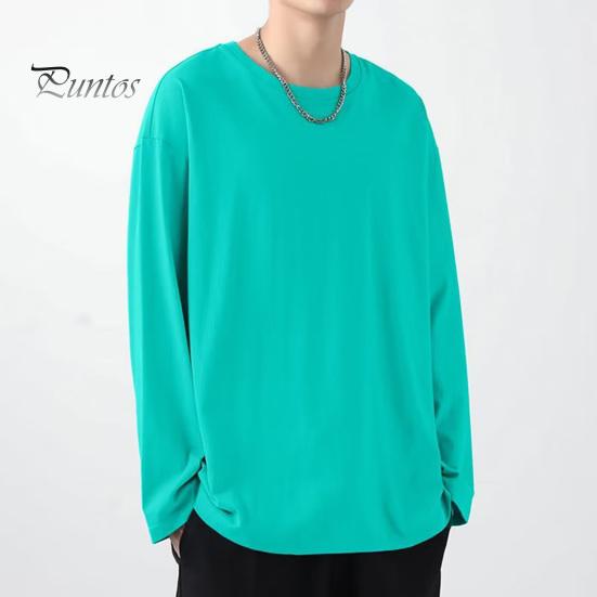 Мужская футболка с круглым вырезом и длинным рукавом, однотонный пуловер, свободный крой, мягкая дышащая футболка для дома, спортзала, уличной одежды