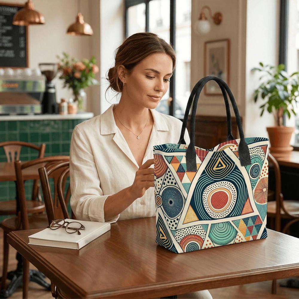 Bohemian Geometric Pattern Tote Bag for Women Large Capacity Daily Shoulder Handbag Casual Commute Purse