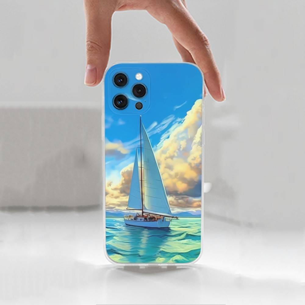 Чехол Парусник Для iPhone Max,14,16,X,13,XR,SE,12,15,Pro,17,Plus,11,XS,Mini Прозрачный Мягкий Чехол