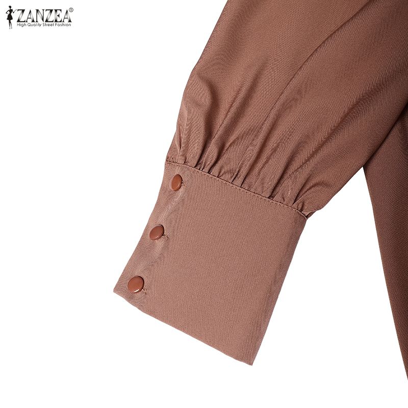 ZANZEA Мусульманское повседневное женское платье с круглым вырезом, длинными рукавами, свободного кроя, с принтом