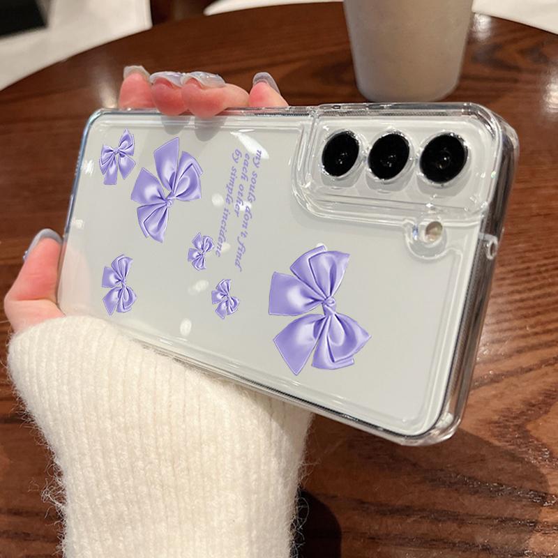 Bowknot Print Transparent Soft Silicone Phone Case For Samsung S25 Ultra S24 FE S23 A16 A36 A56 A55 A15 A25 Clear Shockproof Lens Protection Cover