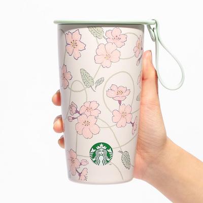 Starbucks SAKURA 2024 Бутылка из нержавеющей стали в форме чашки с ремешком 355 мл с ремешком Дизайн Starbucks Sakura