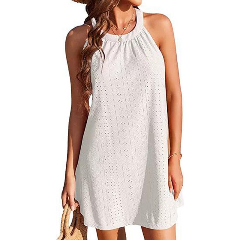 Женский ажурный вязаный купальник-туника Летний без рукавов Пляжное платье