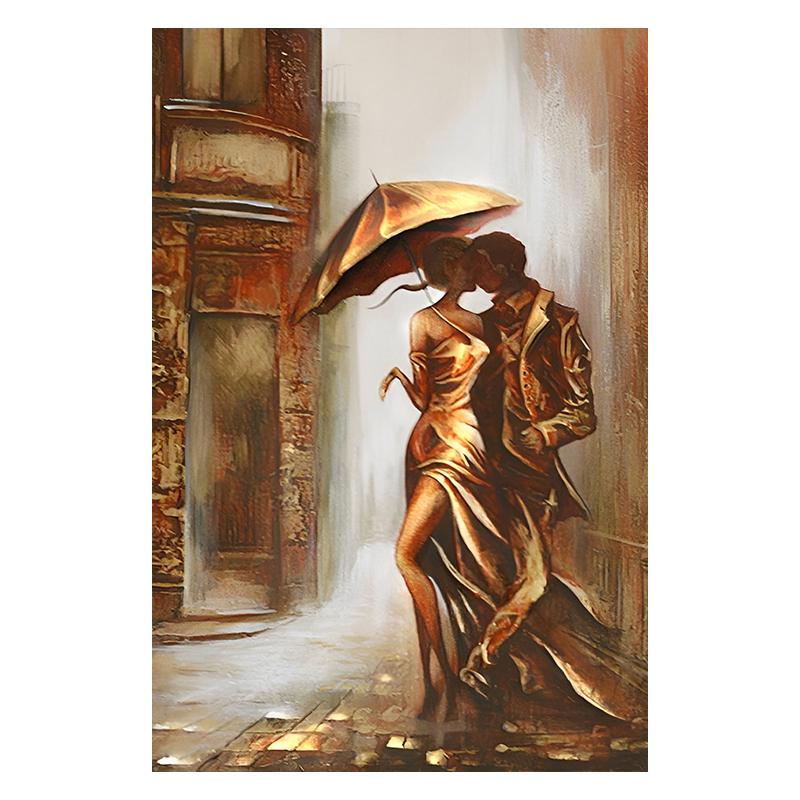 Золотая пара с зонтиком, городской пейзаж, холст, живопись, постеры, принт, абстрактные романтические настенные художественные фотографии для комнаты, домашний декор