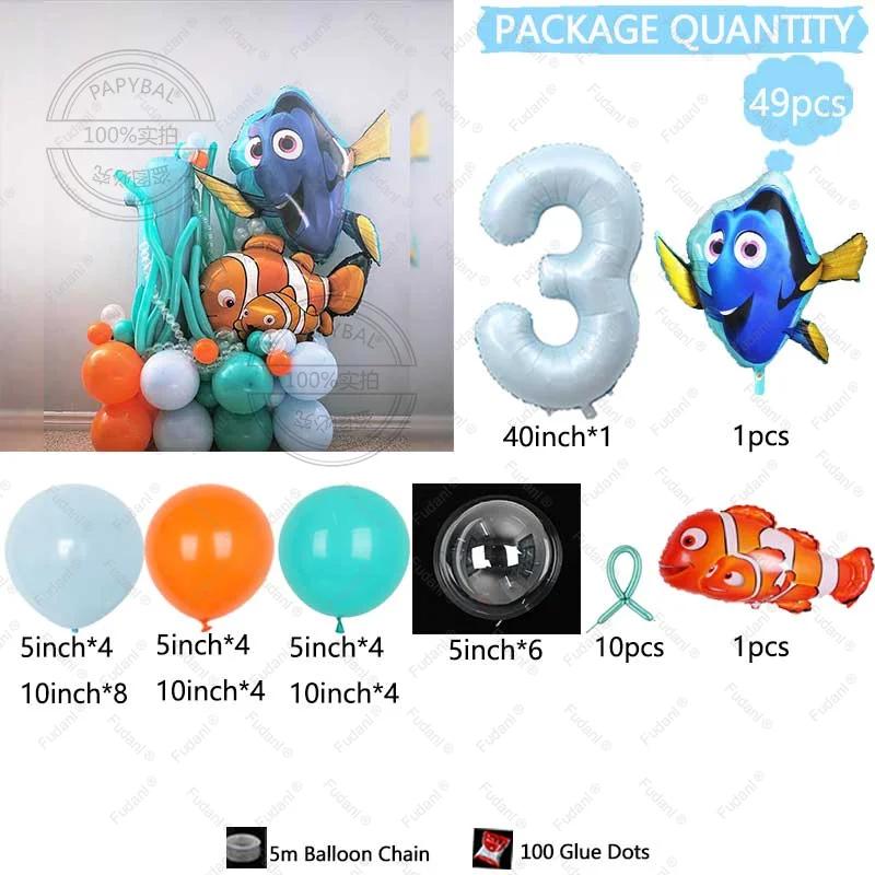 49pcs Cartoon Finding Nemo Fish Foil Balloon Clownfish Dory Ocean Sea Balloon Column 40inch Digit Birthday Party Decora Supplies