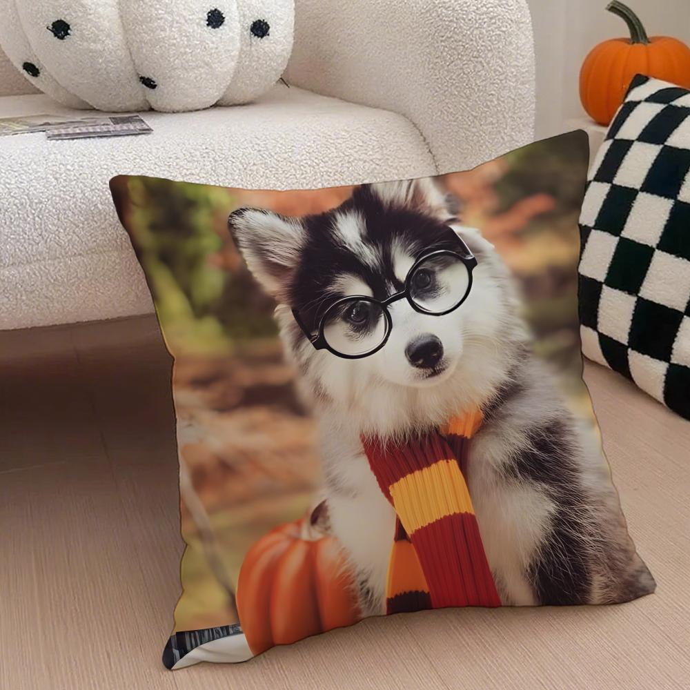Cute funny Siberian Husky Cushion Cover Throw Pillow Cover Hidden Button Durable Polyester Chair Cushion
