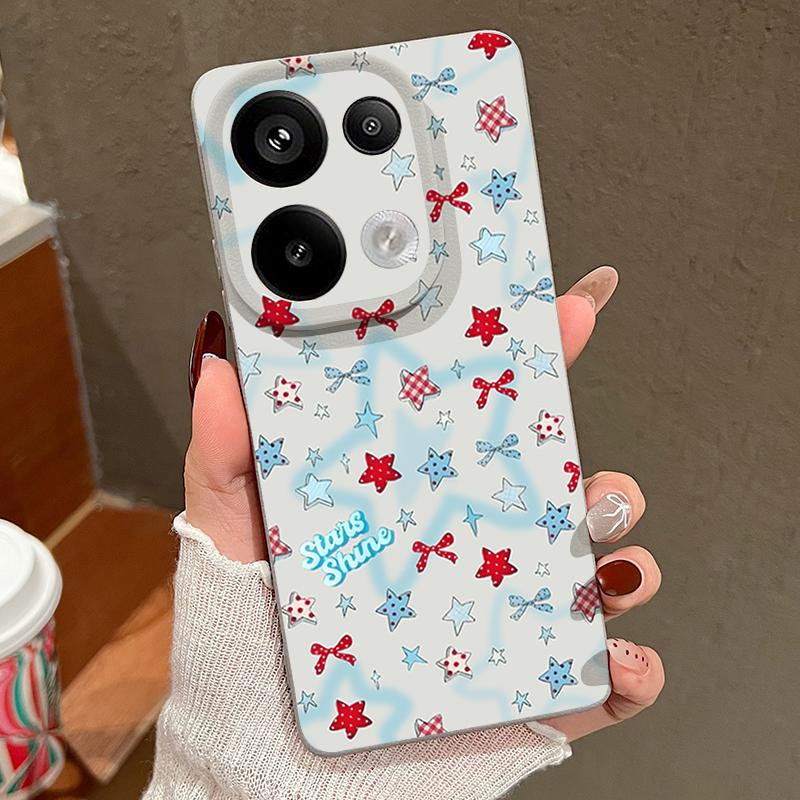 Чехол с узором из синих звезд и бантов для Xiaomi Redmi Note 14 13 Pro 5G 4G 12 11 Funda Xiaomi 14T 13T 11T Pro Силиконовая крышка с текстурой кожи