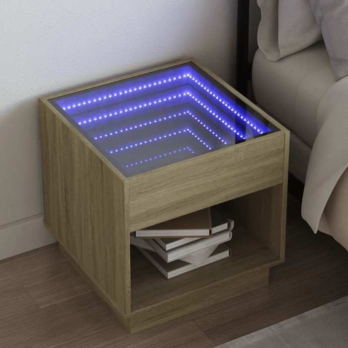 Table de chevet - Maison Exclusive - LED infini - Chêne sonoma - 50x50x50 cm