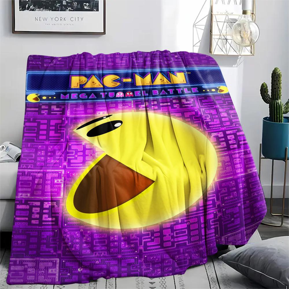 1 шт. Фланелевое одеяло с принтом Pacman, Высококачественное, Удобное для всех сезонов, Декор для дома, Тепло и уют, Идеально для подарков