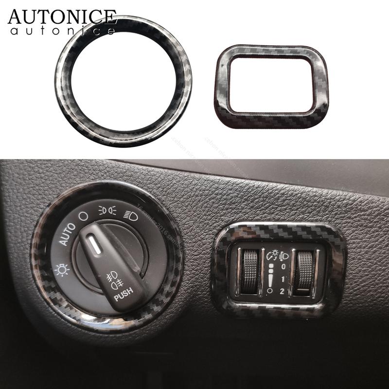 2pc Carbon Fiber Color Headlight Switch Decorative Cover Trim Fit for Dodge Journey JCUV 2013 2014 2015 2016 2017 2018