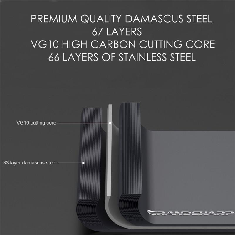 5-дюймовый нож для стейка VG10, японский дамасский нож из нержавеющей стали, кухонные инструменты для пиццы, столовые приборы шеф-повара с ручкой G10 GRANDSHARP