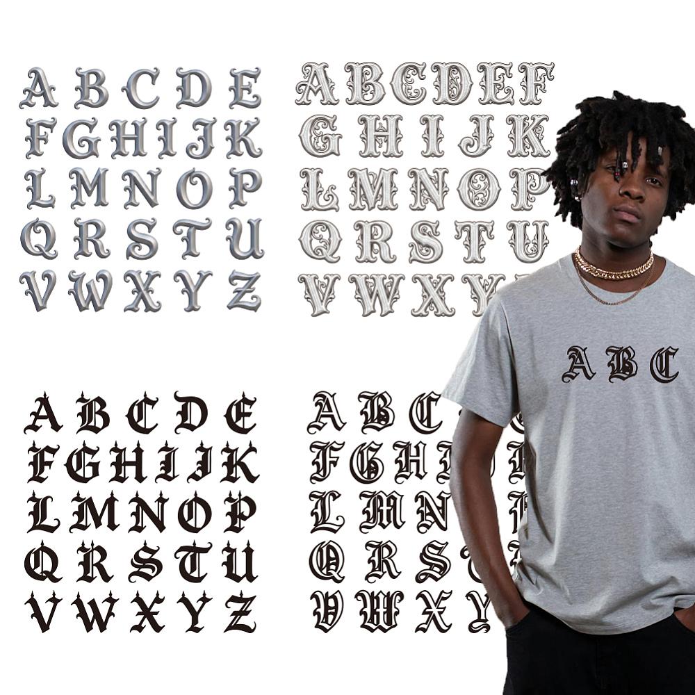 4Pcs 4 Styles Plastic Heat Transfer Film Logo Stickers Set for DIY T-Shirt Letter A~Z 345~380x355~375mm 1pc/style