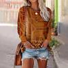 Vintage Geometry Arabesques Pattern O-neck Women's T-shirt Fall Casual Loose Long Sleeves T Shirt Street Women Clothing Pullover