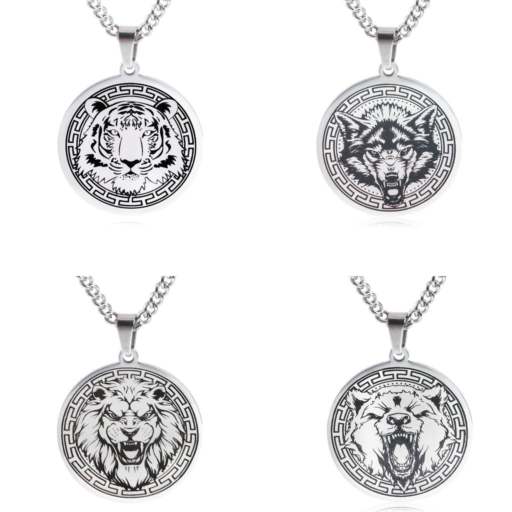 Bear Wolf Tiger Lion Elk Animal Mens Punk Pendant Necklace Stainless Steel Sweater Chains Women Choker Jewelry Gifts