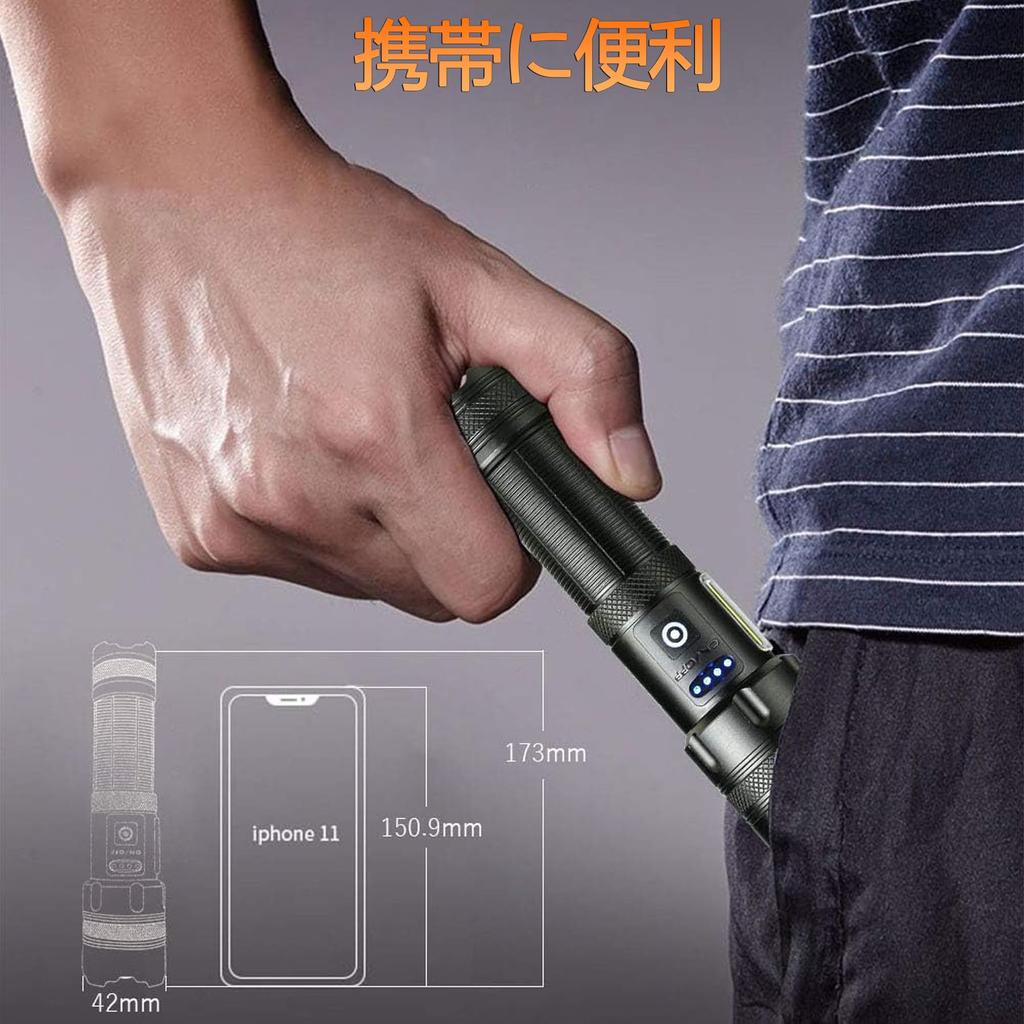 LED COB Work Powerful and USB White and Red 7 Dimming Zoom Remaining Power IP68 Aluminum Alloy Perfect for Outdoor Activities Such As Disaster and