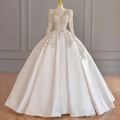 Атласное свадебное платье, основное свадебное платье премиум-класса, французское платье с длинными рукавами и небольшим шлейфом, супертонкое сетчатое платье в стиле ретро