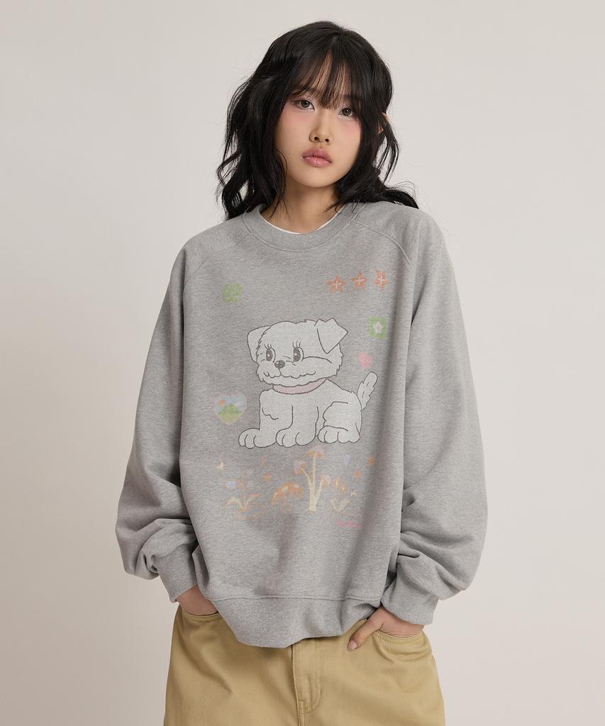 WAIKEI Vintage Cloud Drawing Raglan Sweatshirt Gray