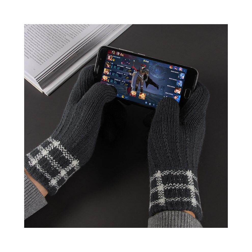 Winter Men's Gloves Touch Screen Knitted Gloves Outdoor Driving Touchscreen Mittens Vintage Plaid Unisex Warm Glove Fleece Thick