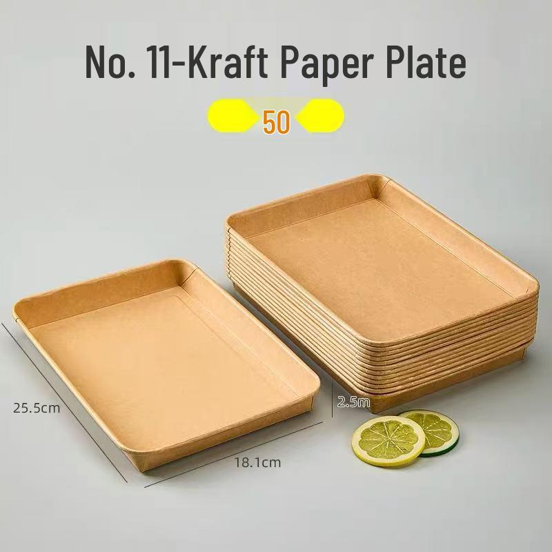 Одноразовые крафтовые бумажные обеденные тарелки - прямоугольные/квадратные, пищевые, для барбекю, пикника, вечеринки.