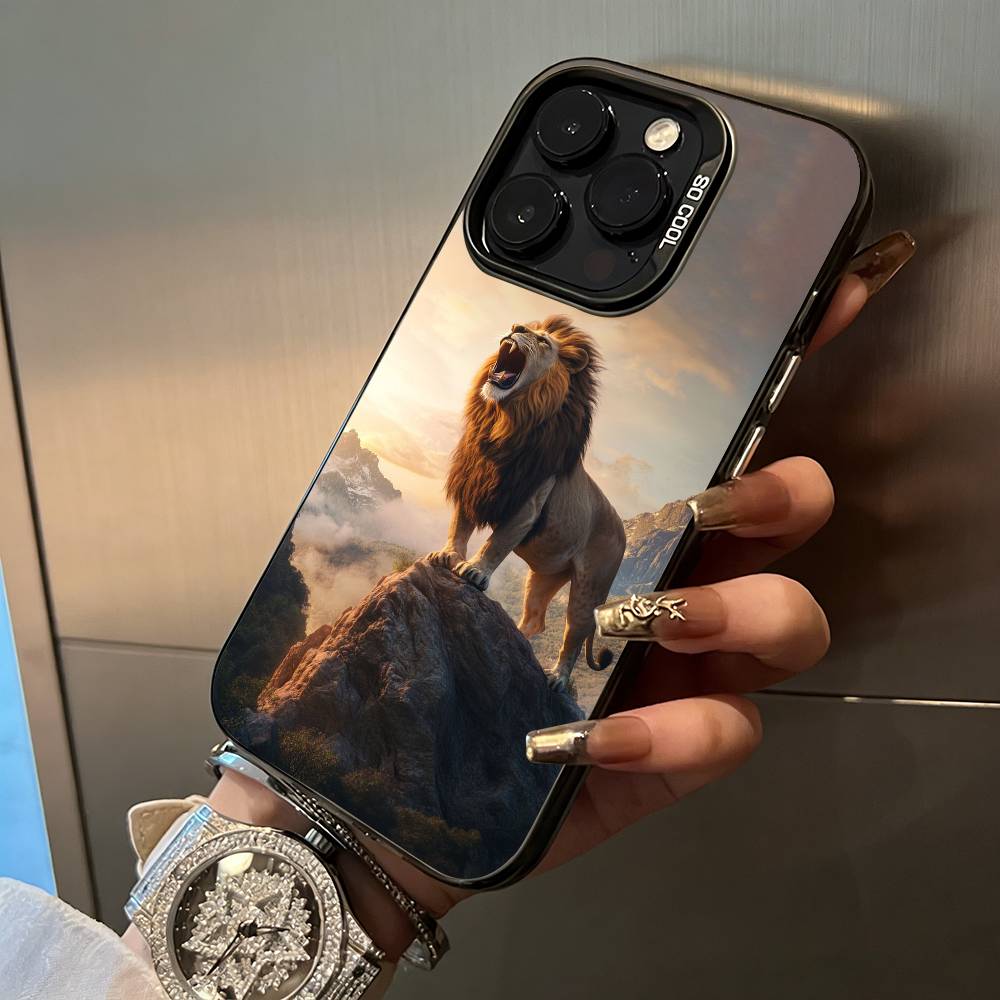 Чехол для телефона с рисунком льва для iPhone 17, 16, 15, 14, 13, 12, 11 Plus Pro Max Цветной серебристый чехол для телефона