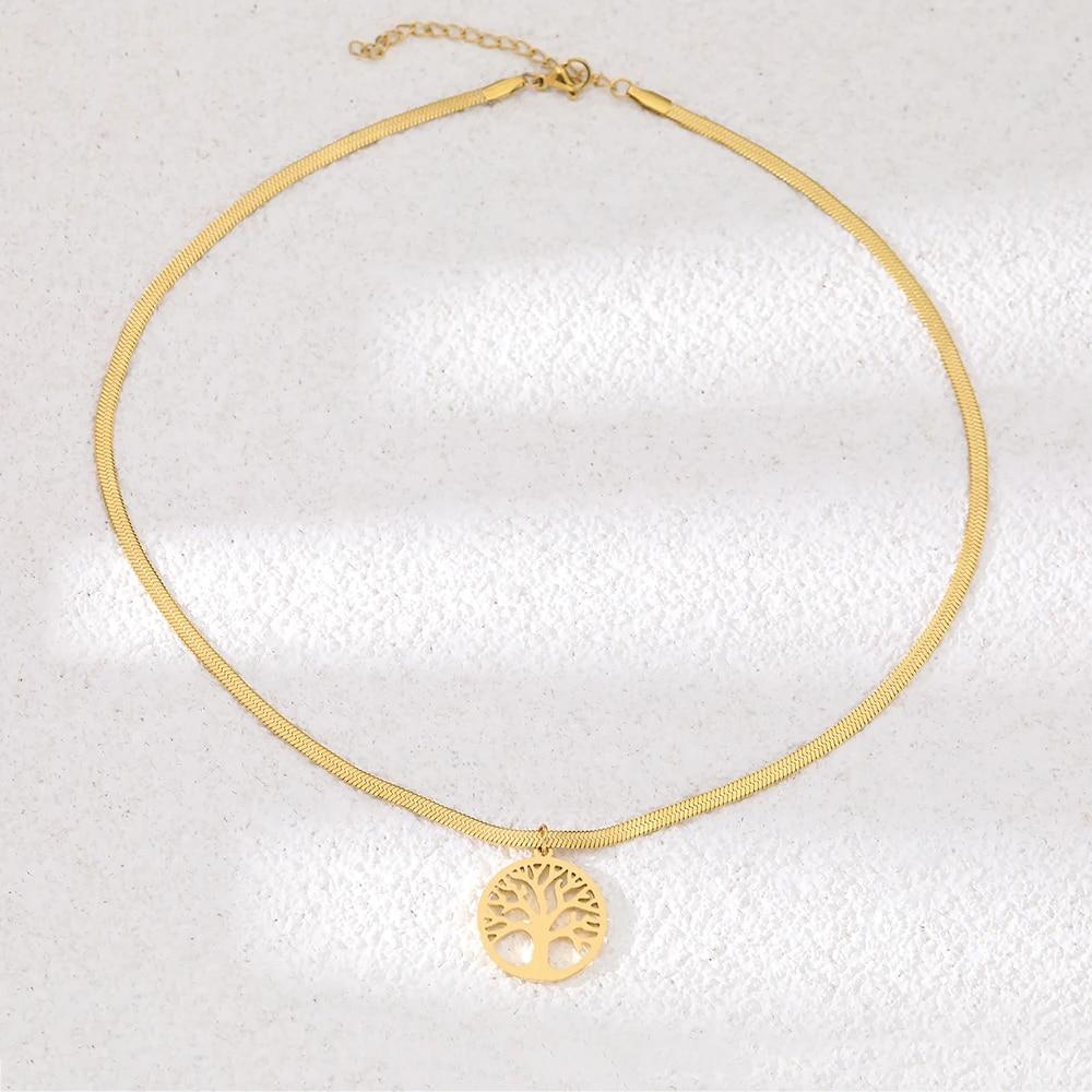 Ожерелья из нержавеющей стали с подвесками в виде змеи и елочки, готические винтажные подвески в виде дерева удачи для женщин