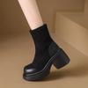 Короткие сапоги женские осень и зима 2024 новые высокие эластичные сапоги тонкие сапоги толстый каблук толстая подошва средние матерчатые сапоги