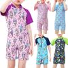 Kids Printing Swimsuit Boys Short Sleeve Jumpsuit Girls Bathing Suit O-neck Beach Swimwear Zipper Surfing Wetsuit
