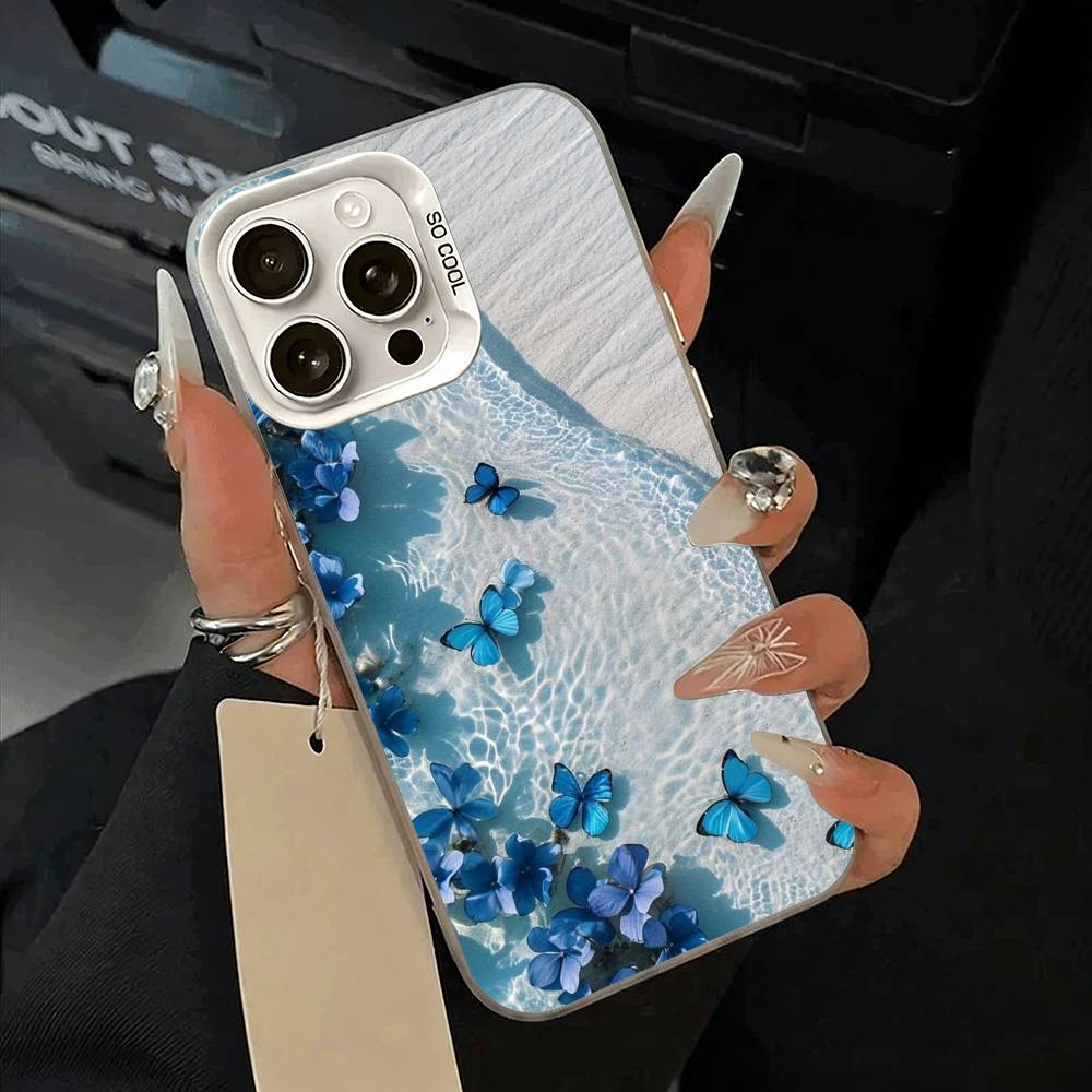 Синяя бабочка Волна океана Чехол для телефона Для iPhone 17,16,15,14,13,12,11 Plus,Pro Max,XS,белый серебристый чехол для телефона