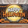 Party Backdrop Halloween Moon Flat Pumpkins Spiders Skeletons Multi Layered Celebrations Photo Booth Background Front Door Decor
