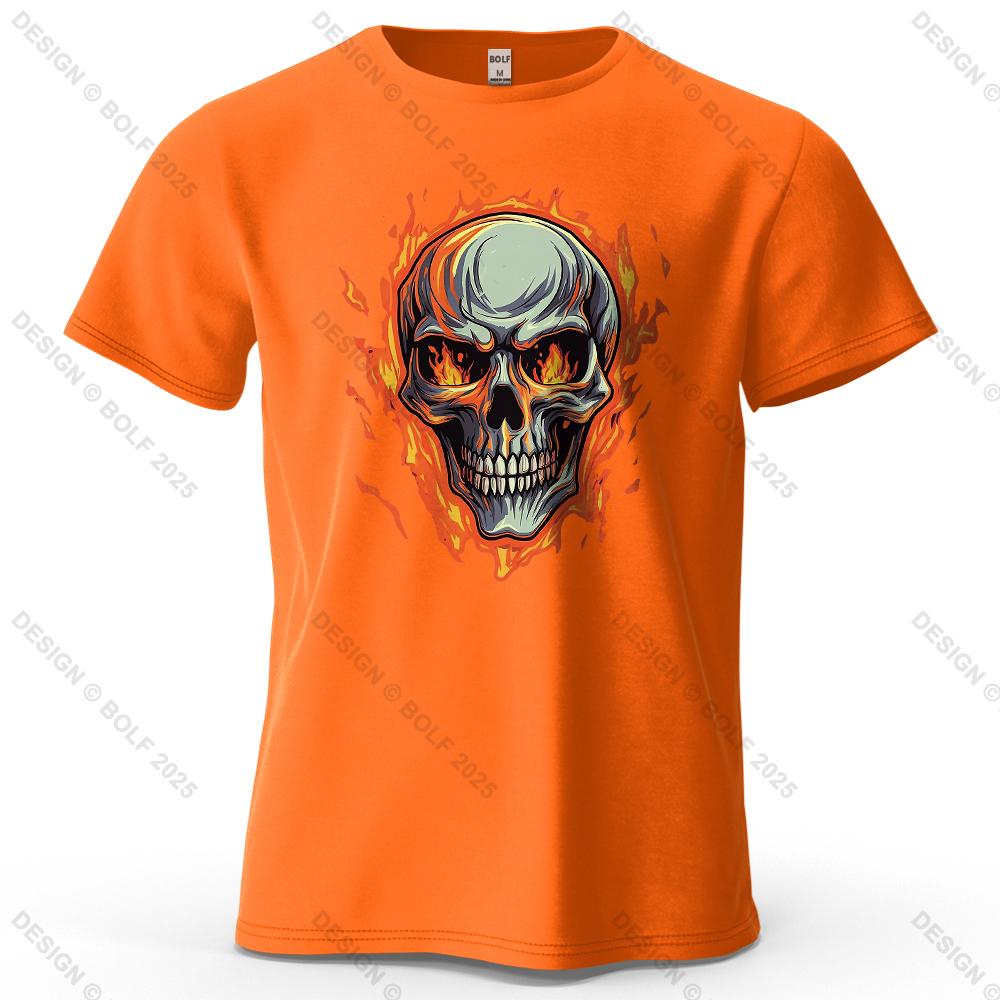 Flaming Skull Biker Fashion Printed Men's T-Shirt 100% Cotton Oversized Tattoo Art Graphic Tees for Women Tops Tees Streetwear