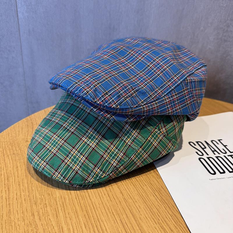 Vintage Pattern Checkered Beret Hat With Breathable Cotton For Women Fashion