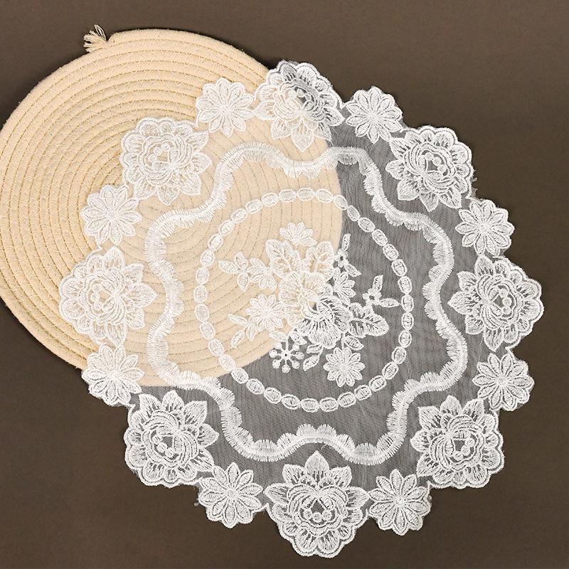 Embroidered Mesh Fabric Lace Placemats - Decorative Mats for Bedside Cabinets, Coffee Tables, or Photo Props.