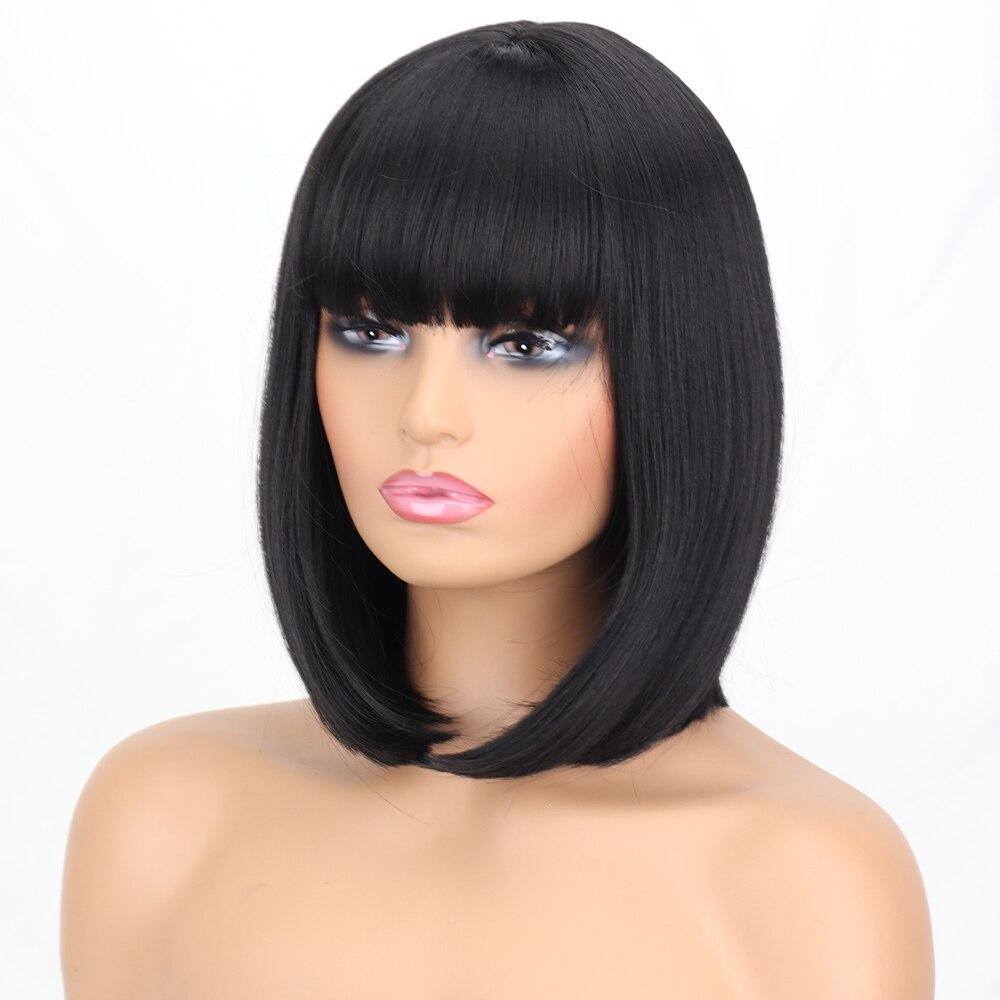 LISI HAIR Женский прямой парик боб длиной до плеч с челкой, синтетическое волокно, натуральный черный, повседневная одежда, парик Боб для косплея